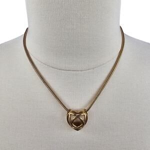 Vintage Celtic Heart Knot Necklace Slide Pendant Snake Chain Gold Tone 18 inches